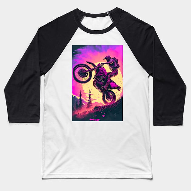 Cyber Future Dirt Bike With Neon Colors Baseball T-Shirt by KoolArtDistrict